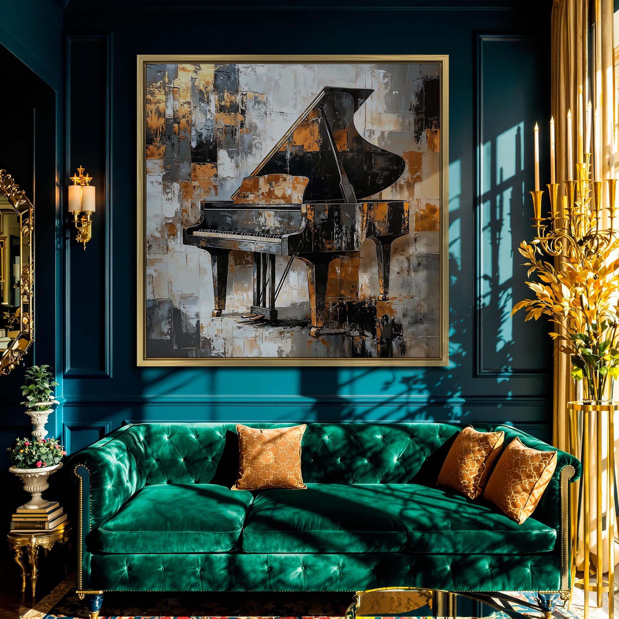 Grand Piano Framed Canvas Print Black Gold Luxury Canvas Art for Music ...