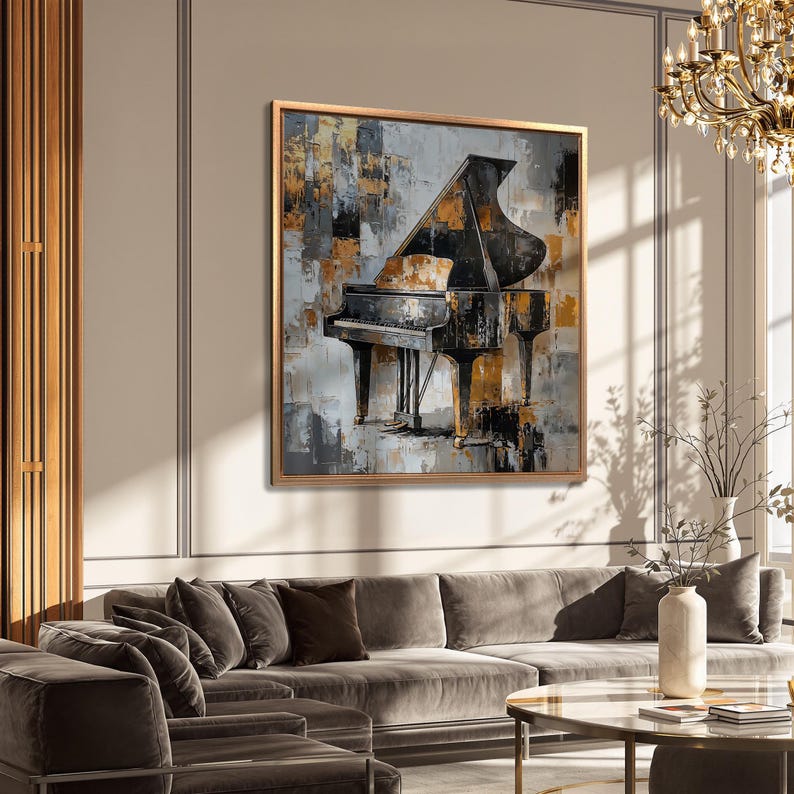 Grand Piano Framed Canvas Print Black Gold Luxury Canvas Art for Music ...