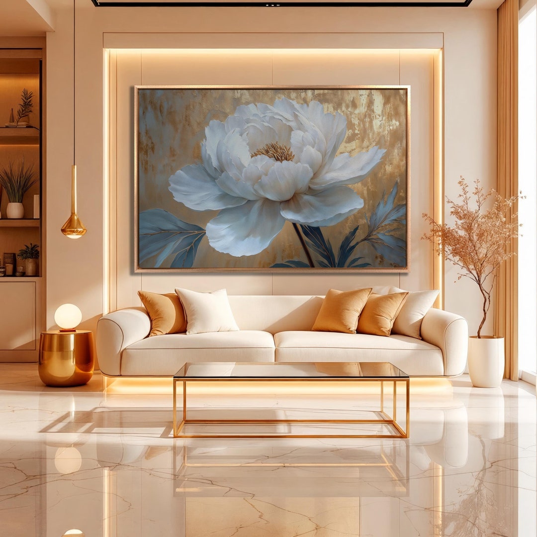 Large Peony Flower Framed Canvas Print White Floral Luxury Canvas Art ...