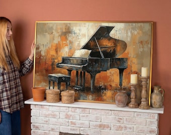 Classical Musical Instrument Framed Canvas Print Grand Piano Luxury Canvas Art Old Charm Painting Print Music Room Decor Ready to Hang