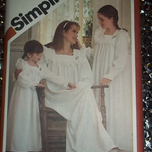vintage Nightgown pattern, misses, ALL sizes, girls, childs, pullover nightgown sewing pattern Simplicity 5179 UNCUT Easy sewing pattern