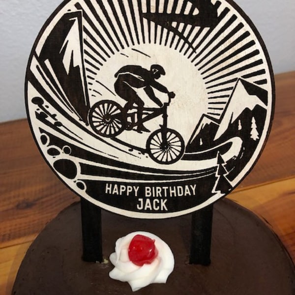 Customizable Biker Cake Topper, Personalized Mountain Bike Cake Topper, Bicyclist Cake Topper, Bicyclist Party, Skateboarder Party, Bicycle