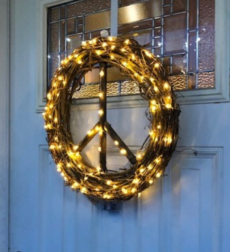 18 Lighted Battery Operated Peace Sign Wreath Lighted Etsy