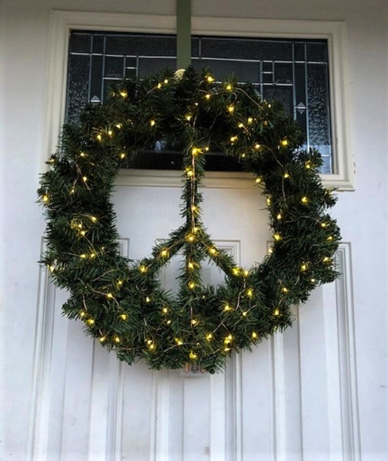 Lighted Peace Sign Wreath Peace Wreath Pine Peace Wreath Etsy