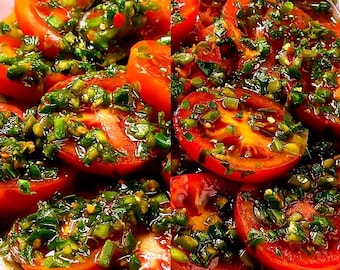 Magic Tomato Salad with Garlic Parsley Dressing , Fresh Juicy Tomatoes with Zesty Homemade Sauce for Summer Meals and Quick Appetizers