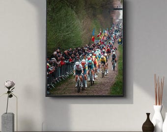 Paris Roubaix Cycling Race Poster, Forest of Arenberg, Tadej Pogacar, Van der Poel, Mads Pedersen, Van Aert, Wall Art Print, Sports Decor