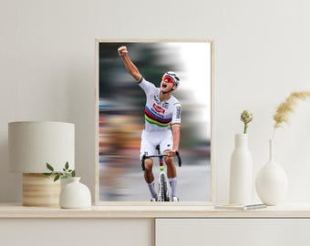 Mathieu Van der poel World Champion Cyclist Poster, Dutch Bicycle Racing, Cycling Art Print, Wall Art Decor, Sports Memorabilia, Cycling Fan