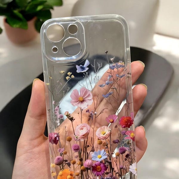 Cute Luxury Clear Case with Floral Design Phone Case for iPhone 16/ 15 / 14 / 13 / 12 / 11 / X / 8 / 7 / SE Pro Max, Shockproof