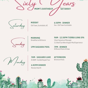Scottsdale Arizona Birthday Weekend Itinerary Template