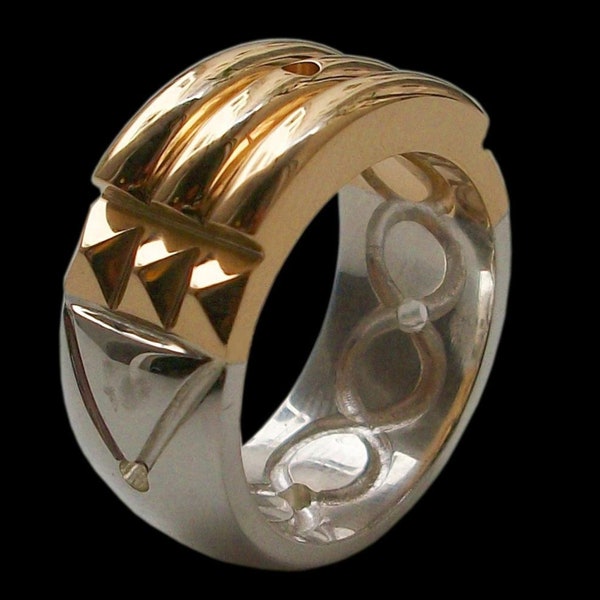 Sterling Silver Atlantis Ring, 24k Gold Plated Unisex Band