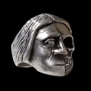Anillo tolteca, anillo de calavera de plata esterlina, anillo tolteca indio, anillo de calavera de plata, mitad cráneo indio, todos los tamaños, Silveralexa
