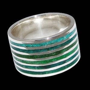 Inlay Ring, Sterling Silver Inlay Ring, Mosaic Green Forest Ring, Crushed Stones Ring, Silveralexa