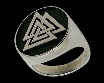 Anel Valknut em prata de lei, símbolo viking nórdico