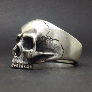 Skull Ring, Sterling Silver Keith Richards Skull Ring, Anatomical Skull Ring, Brushed finish,  All Sizes, Silveralexa
