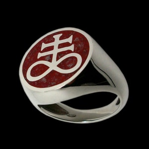 Brimstone Ring, Sterling Silver Brimstone Ring, Leviathan Cross Ring, Crushed Quartz Garnet Coral, Inlay Ring, All Sizes, Silveralexa