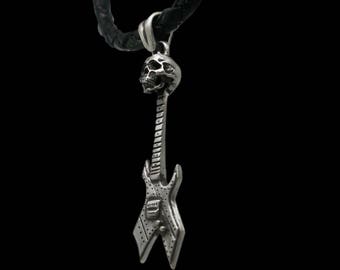 Skull Pendant, Sterling Silver Skull Pendant, Silver Guitar Pendant, Brushed Finish, Silveralexa