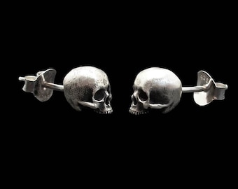 Skull Earrings, Sterling Silver Stud Skull Earrings, Love to Death Earrings (the pair), Stud Earrings,  Silveralexa