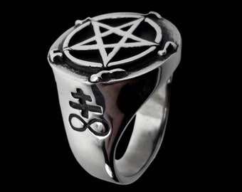 Bague pentagramme en argent sterling, sceau de Baphomet, croix de Léviathan