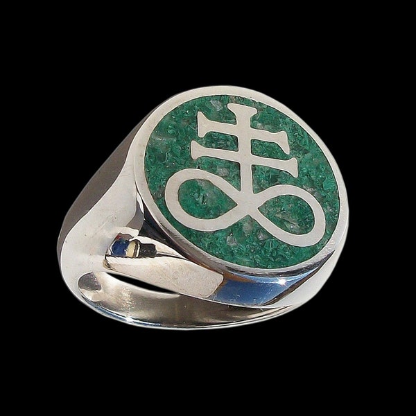 Brimstone Ring, Sterling Silver Brimstone Ring, Leviathan Cross Ring, Crushed Quartz Malachite, Inlay Ring, All Sizes, Silveralexa