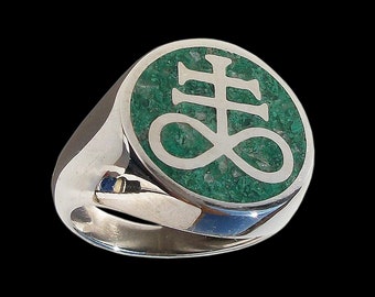 Brimstone Ring, Sterling Silver Brimstone Ring, Leviathan Cross Ring, Crushed Quartz Malachite, Inlay Ring, All Sizes, Silveralexa