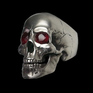 Skull Ring, Sterling Silver Skull Ring, Ruby Skull Ring, Full Jaw Skull Ring, Anatomical Skull Ring, All Sizes, Silveralexa