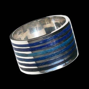 Inlay Ring, Sterling Silver Inlay Ring, Mosaic Blue Ocean Tones Ring, Crushed Stone Ring, Silveralexa