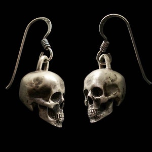 Skull Earrings, Sterling Silver Skull Earrings, Love to Death Earrings, the pair, Silver Drop Earrings, Skull Earrings Dangle, Silveralexa Brushed Finish