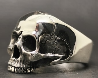 Skull Ring, Sterling Silver Keith Richards Skull Ring, Anatomical design, Shiny finish,  All Sizes, Silveralexa