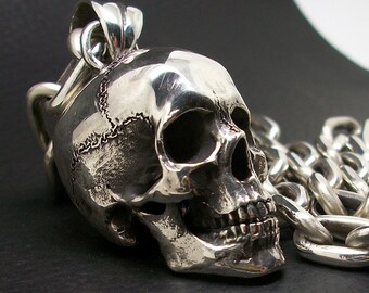 Skull pendant - Sterling Silver Huge and Heavy skull Pendant - 98 grams Designed from real human skull