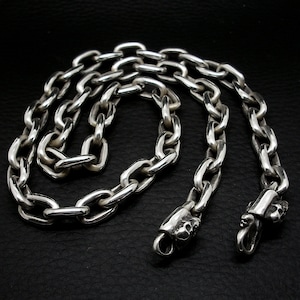 Silver Oval Chain, Sterling Silver Skull Chain, 100 grams, Silver Skull Necklace, Oval Link Chain, Skull Collar, Silveralexa
