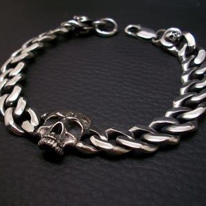 Skull Bracelet, Sterling Silver Skull Bracelet, Silver Cuban Link, Lobster closure, Half Jaw Skull, Medium Silver Chain, Silveralexa