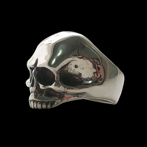 Skull Ring, Sterling Silver Keith Richards skull ring, (Solid inside), Silver Skull Ring, Shiny Finish, All Sizes, Silveralexa