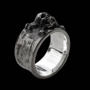 Skull and Crossbones Ring, Sterling Silver Crossbones Skull Ring, Wide band Skull Ring, Silver Skull Ring, All Sizes, Silveralexa