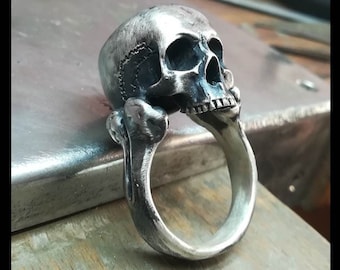 Skull Ring, Sterling Silver Skull Ring, Bone Band Ring, Half Skull Ring, Anatomical Skull Ring, All Sizes, Silveralexa