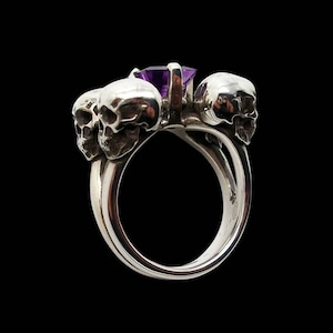 Skull Engagement Ring, Sterling Silver Engagement Ring, Four horsemen Ring, Silver Skull Ring, faceted Amethyst, All Sizes, Silveralexa
