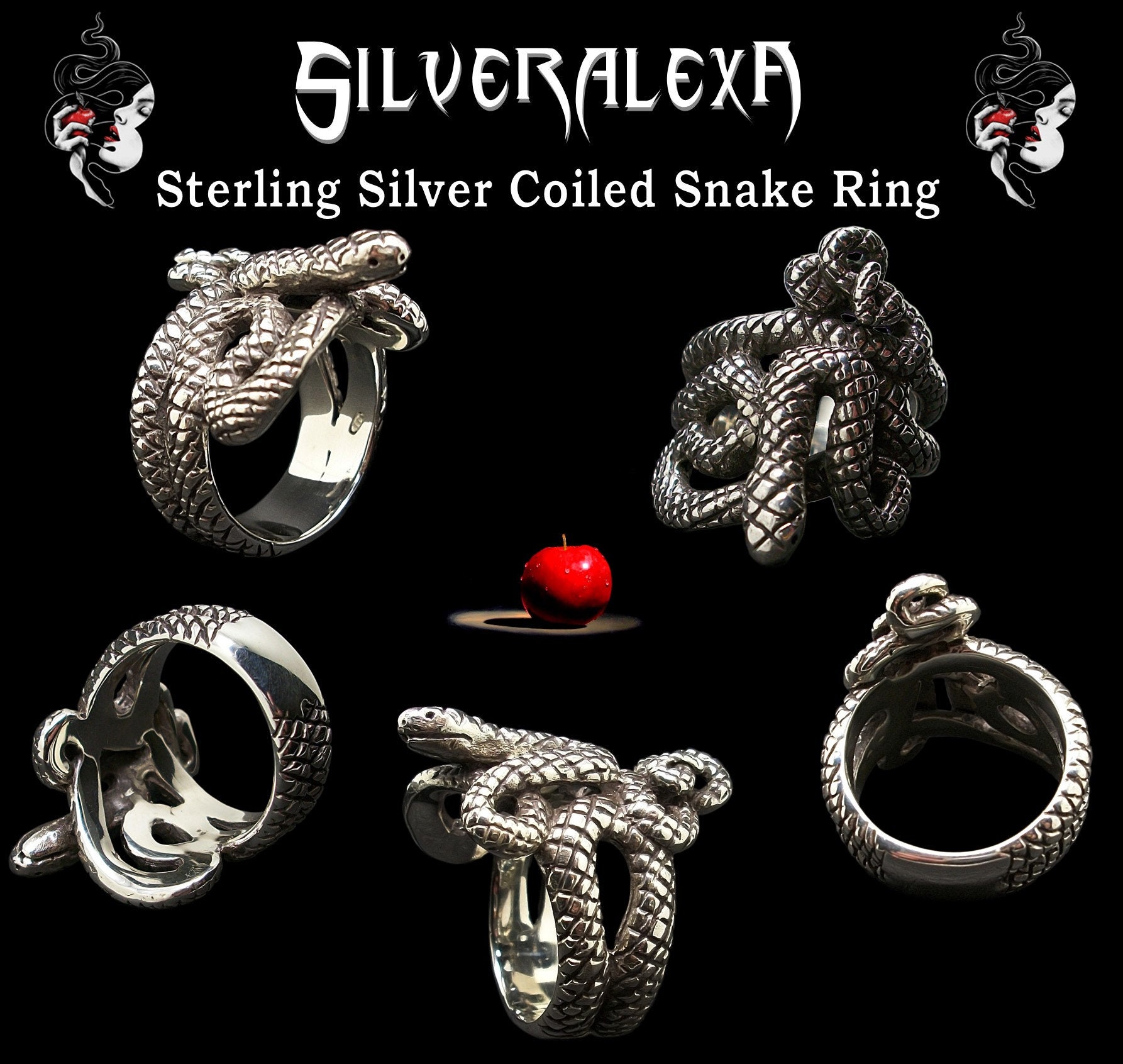 Snake Ring, Sterling Silver Snake Ring, Coiled Snake Ring