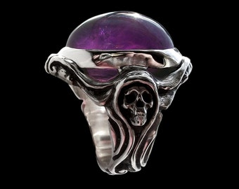 Skull Engagement Ring, Sterling Silver Skull Ring, Art Nouveau Ring, Amethyst Ring, Lady Morte Ring, All Sizes, Silveralexa