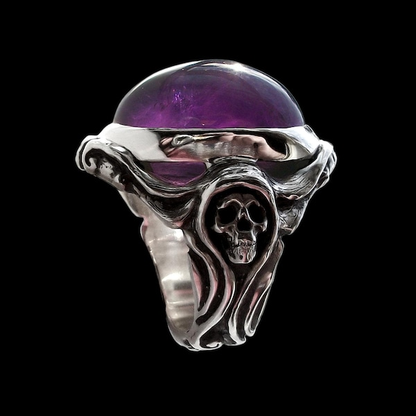 Skull Engagement Ring, Sterling Silver Skull Ring, Art Nouveau Ring, Amethyst Ring, Lady Morte Ring, All Sizes, Silveralexa