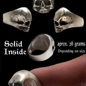 Skull Ring, Sterling Silver Keith Richards skull ring, Solid inside, Silver Skull Ring, Shiny Finish, All Sizes, Silveralexa image 3