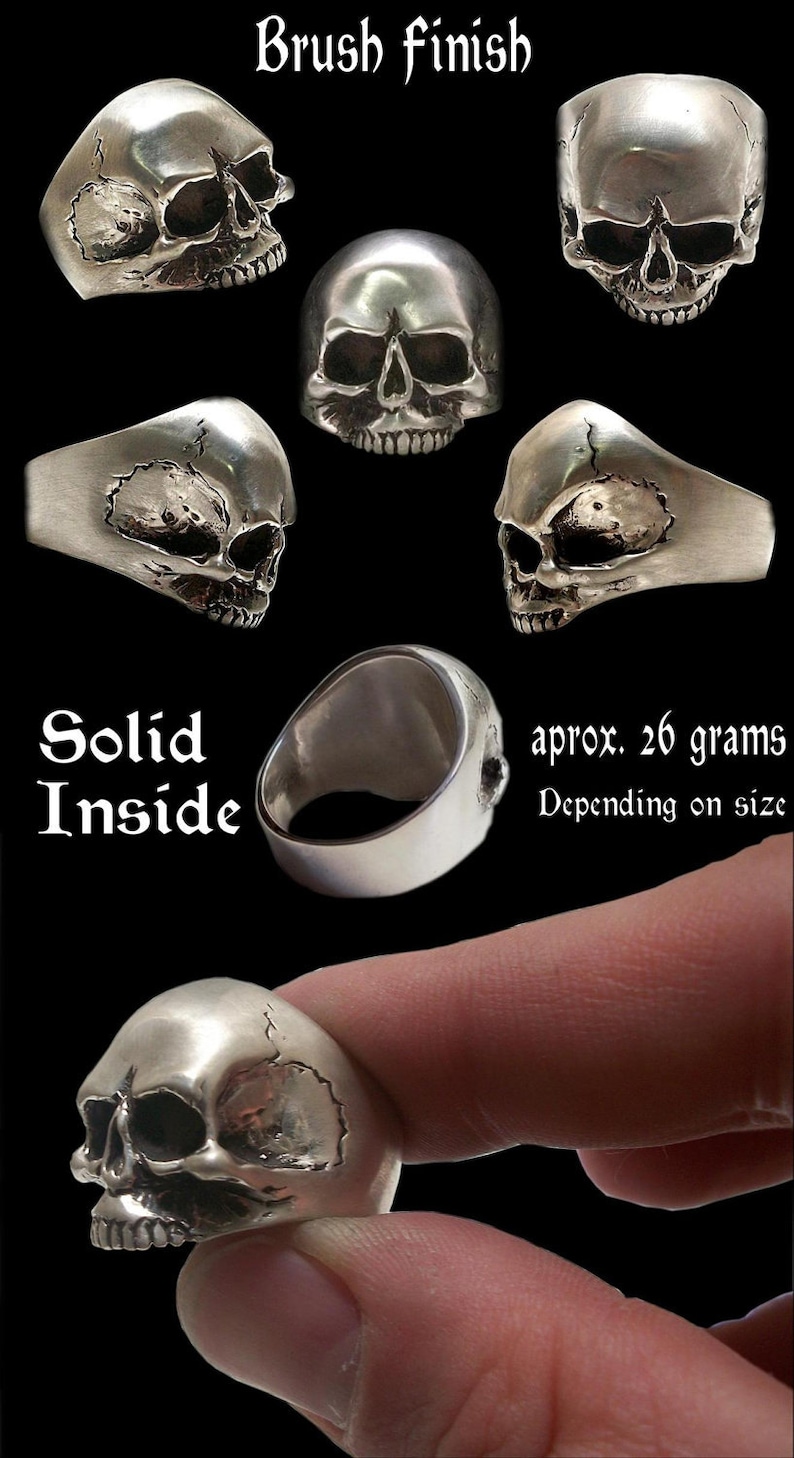 Skull Ring, Sterling Silver Keith Richards skull ring, Solid inside, Silver Skull Ring, Shiny Finish, All Sizes, Silveralexa image 3