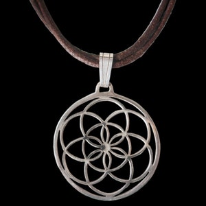 Seed of Life Pendant, Sterling Silver Seed of life Pendant, leather necklace, Silveralexa