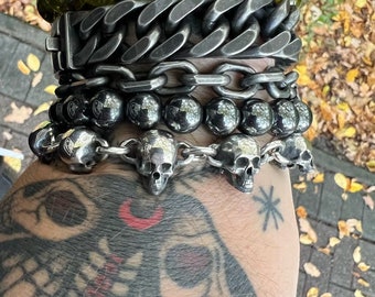 Skull Bracelet, Sterling Silver Skull Bracelet, Silver Skull Skull Bracelet, Sterling Silver Skull Bracelet, Silver Skull
