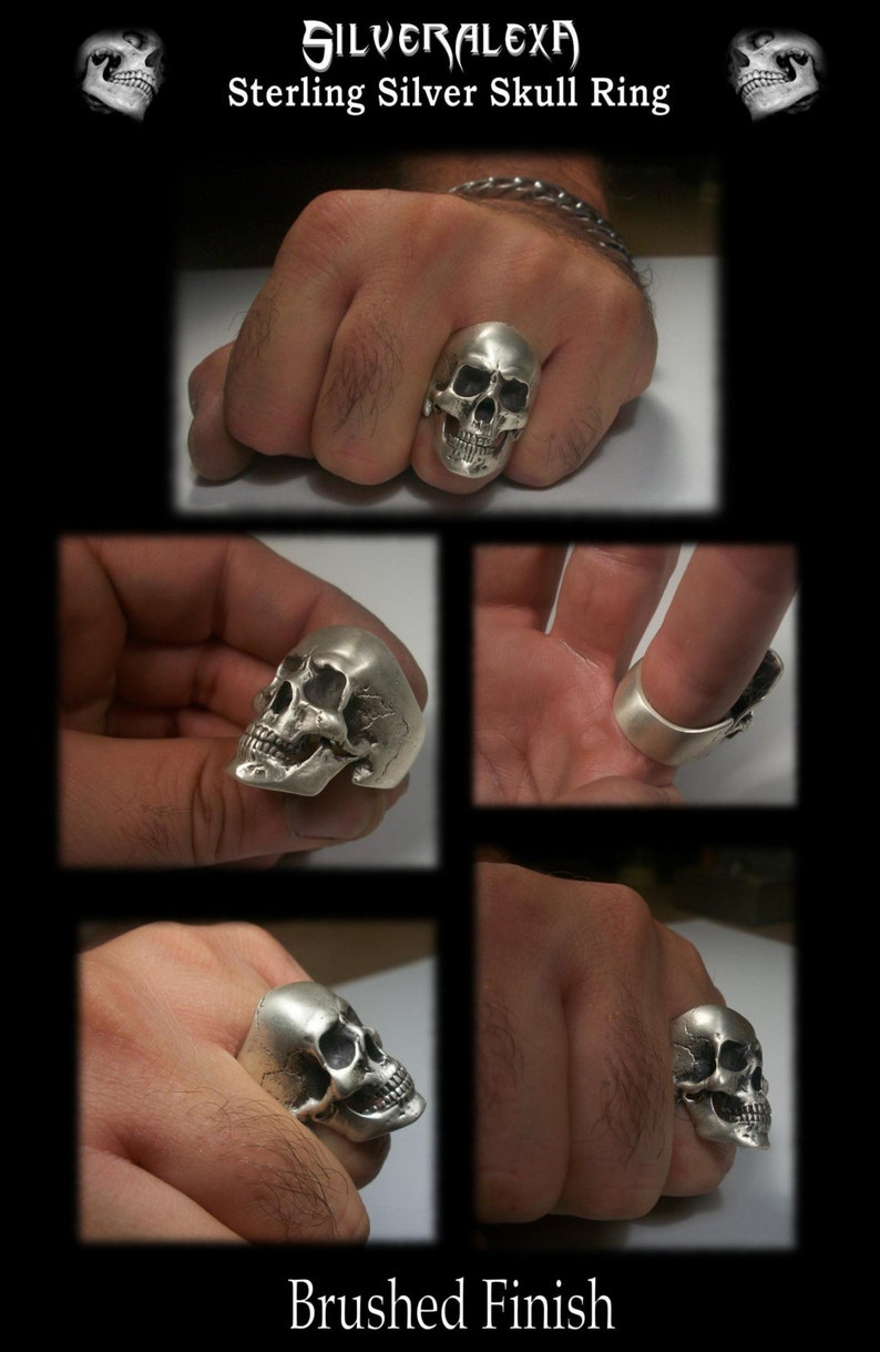 Skull Ring Sterling Silver Anatomical Skull Ring With Jaw Etsy