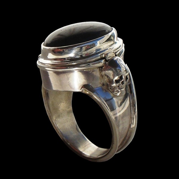 Bague poison, bague poison en argent sterling, bague poison tête de mort, bague boîte à pilules, onyx noir ou améthyste, toutes les tailles, Silveralexa