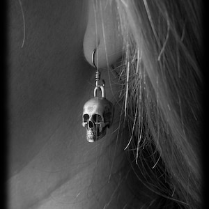 Skull Earrings, Sterling Silver Skull Earrings, Love to Death Earrings, the pair, Silver Drop Earrings, Skull Earrings Dangle, Silveralexa image 4