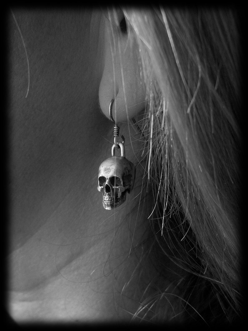 Skull Earrings, Sterling Silver Skull Earrings, Love to Death Earrings, the pair, Silver Drop Earrings, Skull Earrings Dangle, Silveralexa image 4