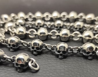 Sterling Silver Oxidized Handmade Skull Chain. 4 Mm Wide X 4.5 Mm