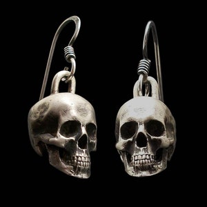 Skull Earrings, Sterling Silver Skull Earrings, Love to Death Earrings, the pair, Silver Drop Earrings, Skull Earrings Dangle, Silveralexa image 2