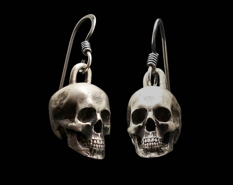 Skull Earrings, Sterling Silver Skull Earrings, Love to Death Earrings, the pair, Silver Drop Earrings, Skull Earrings Dangle, Silveralexa image 2