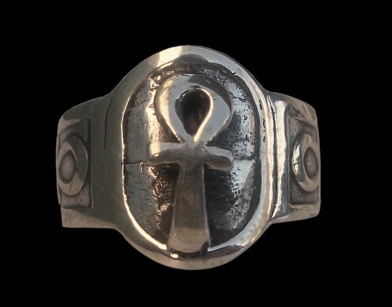 Silverly Anello Argento Sterling Ossidato Croce Copta Ankh Crux Ansata